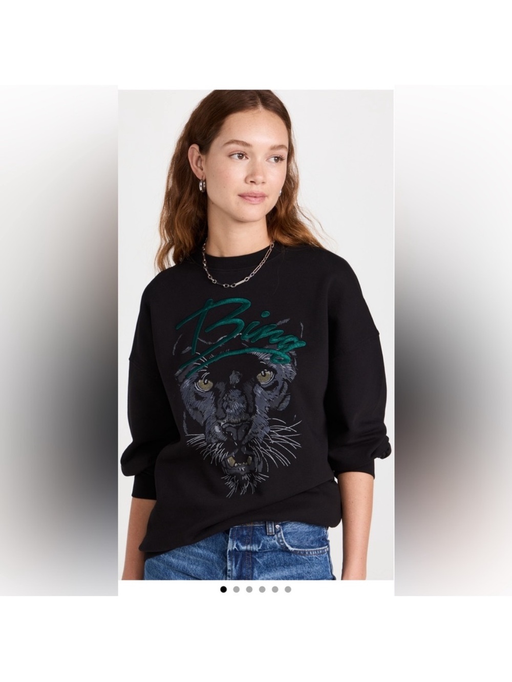 🌺SALE🌺 Anine Bing Kenny Panther Sweatshirt in black Size Large NWT - Picture 10 of 11